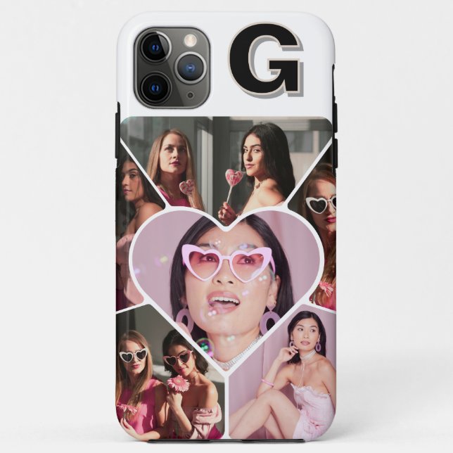 Monogram 6-Foto Collage Aquamarin iPhone Case (Rückseite)