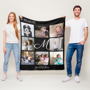Monogram 8 Foto Collage farbenfroh Confetti Black Fleecedecke