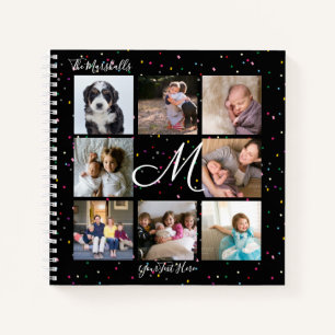 Monogram 8 Foto Collage farbenfroh Confetti Black Notizbuch