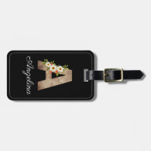 Monogram A black wood letter Blume Gepäckmarke