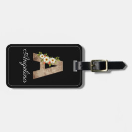 Monogram A black wood letter Blume Gepäckmarke Gepäckanhänger