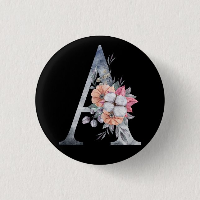 Monogram A Floral Blues Button (Vorderseite)