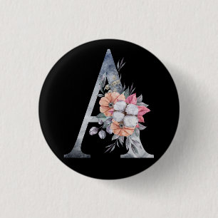 Monogram A Floral Blues Button