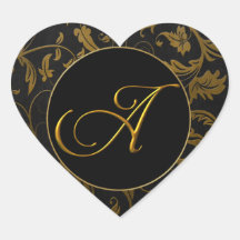 Monogram A Gold and Black Damask Wedding Siegel