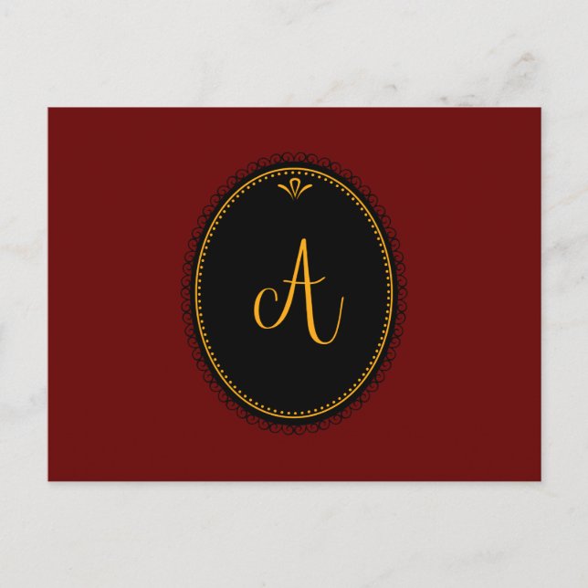 Monogram 'A' Gold auf schwarz Postkarte (Vorderseite)