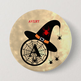 Monogram A Halloween Sky Hexenspinnen Name Button
