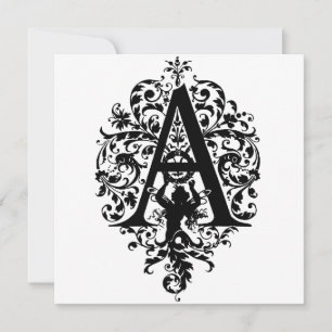 Monogram A Initial Black and White Floral Pattern