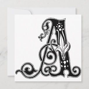 Monogram A Initial Black and White Floral Pattern