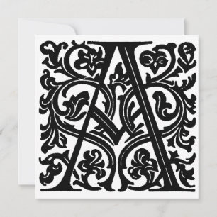 Monogram A Initial Black and White Floral Pattern