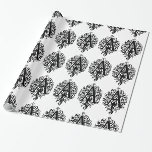 Monogram A Initial Black and White Floral Pattern Geschenkpapier