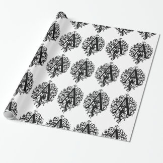 Monogram A Initial Black and White Floral Pattern Geschenkpapier