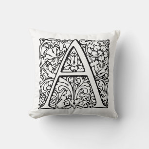 Monogram A Initial Black & White Floral Pattern Kissen
