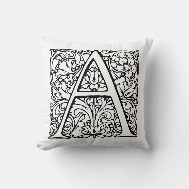 Monogram A Initial Black & White Floral Pattern Kissen (Vorderseite)