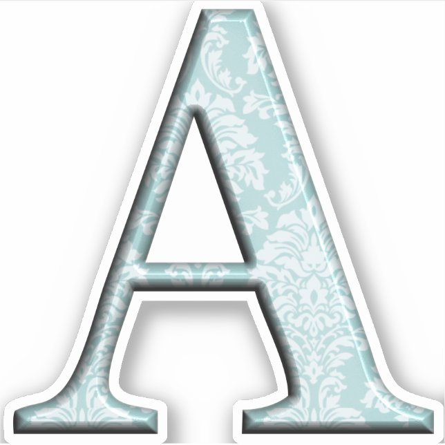 Monogram A Initial Die Cut Sticker Blue Damask (Vorderseite)