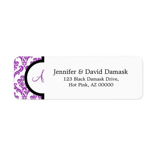 Monogram A Lila Damask Address Labels (Vorne)