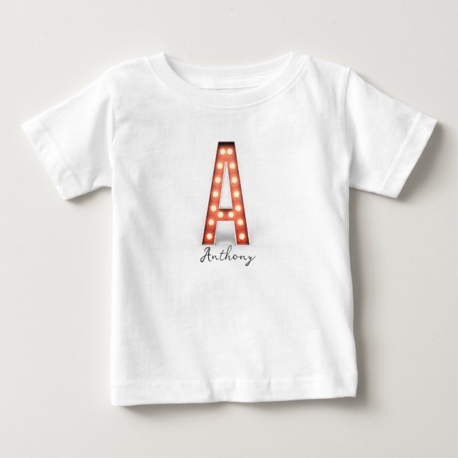 Monogram A Marquee Lights Personalisiert Baby T-shirt (Vorderseite)