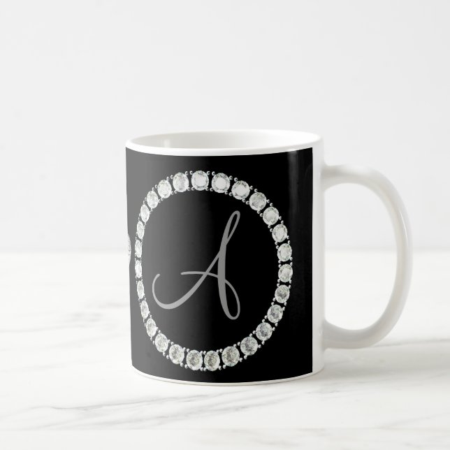 Monogram A rhinestones black bg Kaffeetasse (Rechts)