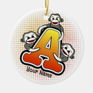 Monogram A Sock Monkey Keramik Ornament