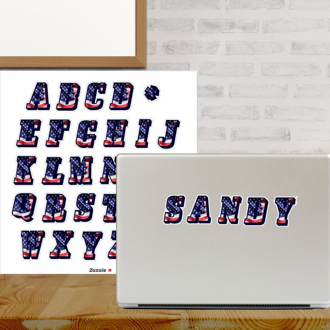 Monogram A to Z American Flag USA Buchstaben Initi Aufkleber (Monogram A to Z American Flag USA Letters Initials Stickers)
