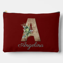 Monogram A wood Letter Dunkelrote Blume Zubehörtasche