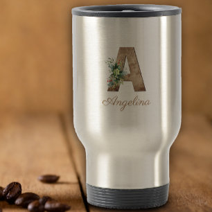 Monogram A wood Letter Red Blume Reisebecher