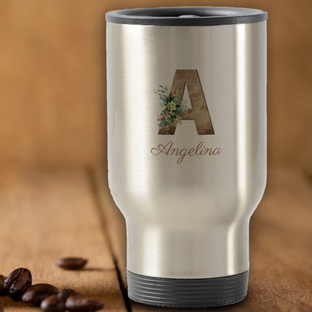 Monogram A wood Letter Red Blume Reisebecher (Von Creator hochgeladen)