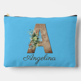 Monogram A wood Letter Red Blumen blue Zubehörtasche