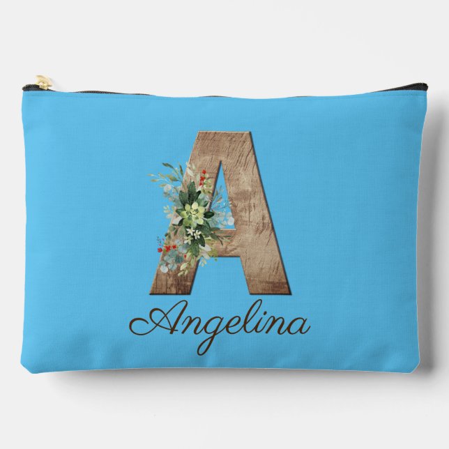 Monogram A wood Letter Red Blumen blue Zubehörtasche (Vorderseite)