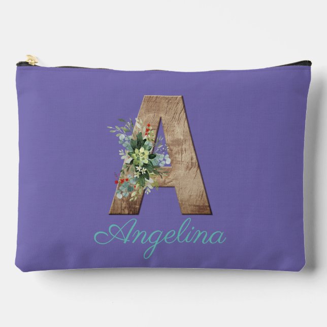 Monogram A wood letter red flower light violet Zubehörtasche (Vorderseite)