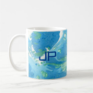 Monogram Abstrakt Art Blue personalisieren Kaffeetasse