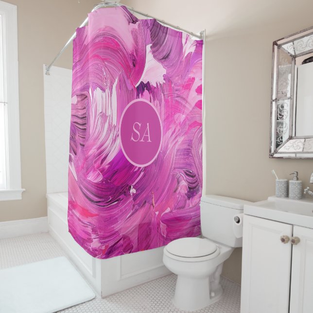 Monogram Abstrakt Art Lila Pink Duschvorhang (Beispiel)