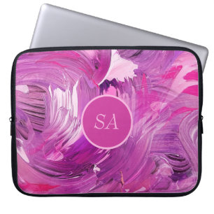 Monogram Abstrakt Art Lila Pink Pinselstriche Laptopschutzhülle