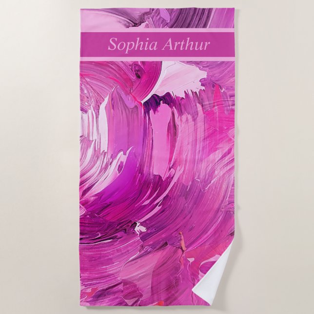 Monogram Abstrakt Art Lila Pink Strandtuch (Vorderseite)