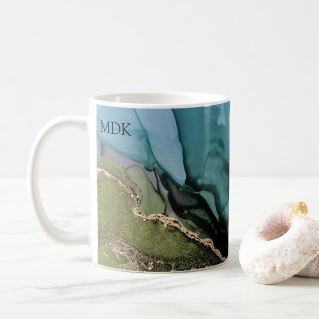 Monogram Abstrakt Black Aquamarin Green Gold Coffe Kaffeetasse (Mit Donut)