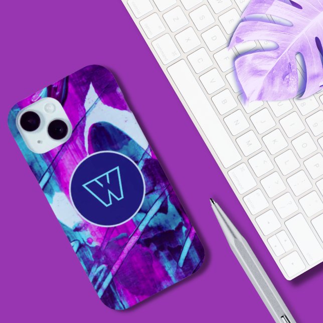 Monogram Abstrakt Blue Pink Pinselstriche Case-Mate iPhone Hülle (Tech Gift for Hobby and Professional Artists)