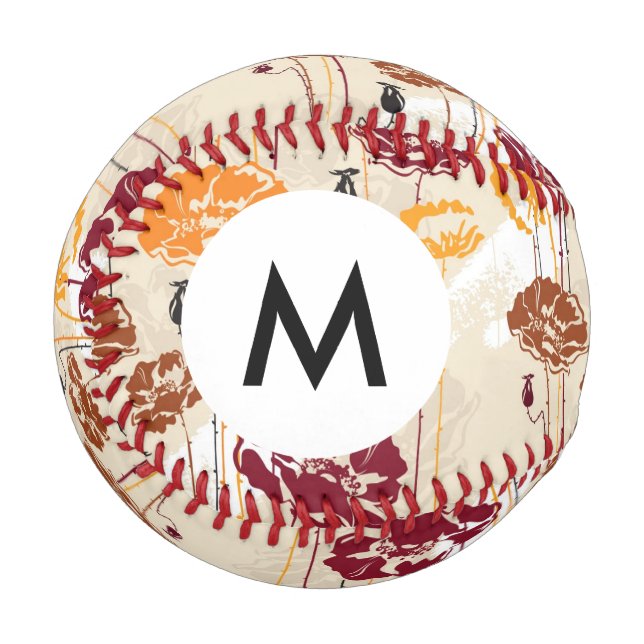 Monogram Abstrakt Elegance Blumenmuster 4 Baseball (Vorderseite Links)