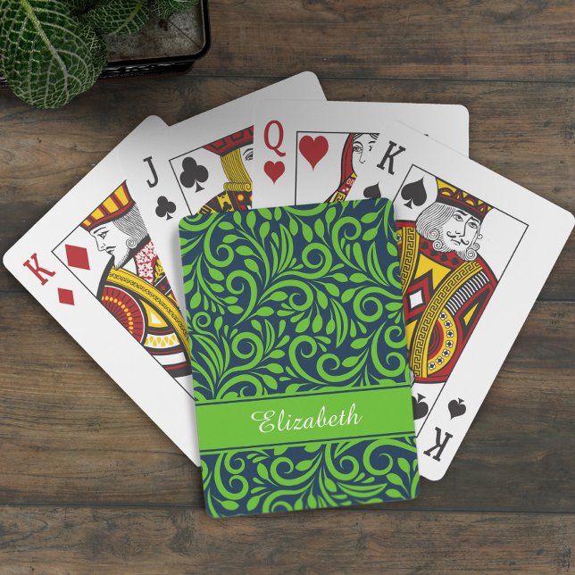 Monogram Abstrakt floral Muster Blau Grün Chic Spielkarten (Monogram Abstract Floral Pattern Blue Green Chic Poker Cards)