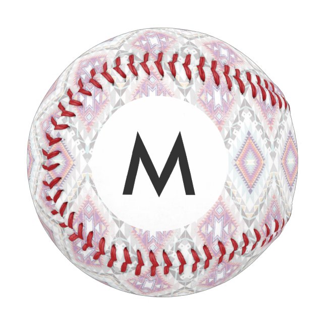 Monogram Abstrakt Geometric Aztec Muster Baseball (Vorderseite Links)