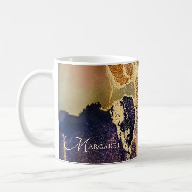 Monogram Abstrakt Gold Tan Lila Art Kaffeetasse (Links)