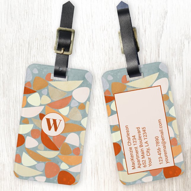 Monogram Abstrakt Modern Geometric Gepäckanhänger (Abstract monogram initial orange peach cream personalized luggage tag)