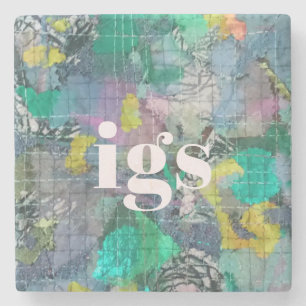 Monogram abstrakte Muster grün blau graue Natur Steinuntersetzer