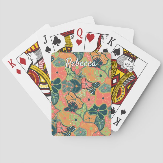 Monogram Add Name Retro Funky Blume Play Spielkarten (Rückseite)
