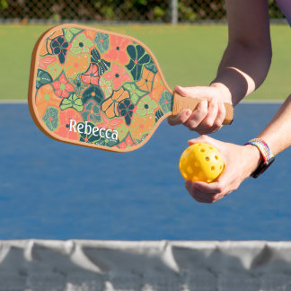 Monogram Add Name Retro Funky Colorful Blume Pickleball Schläger