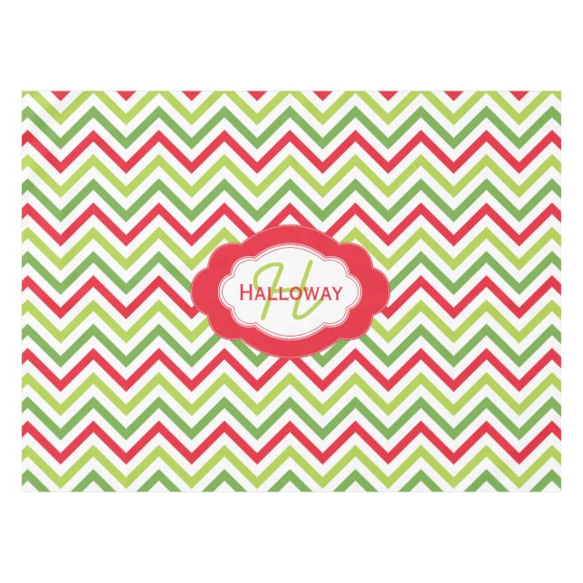 Monogram Add Name Zickzack Christmas Tableclout Tischdecke (Vorderseite (Horizontal))