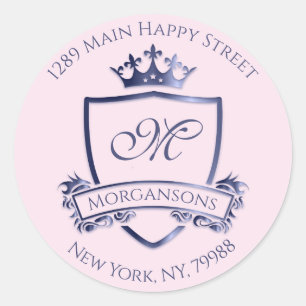 Monogram Address Crown Royal Princess Navy UAWG Runder Aufkleber