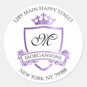 Monogram Address Crown Royal White Lila UAWG Runder Aufkleber