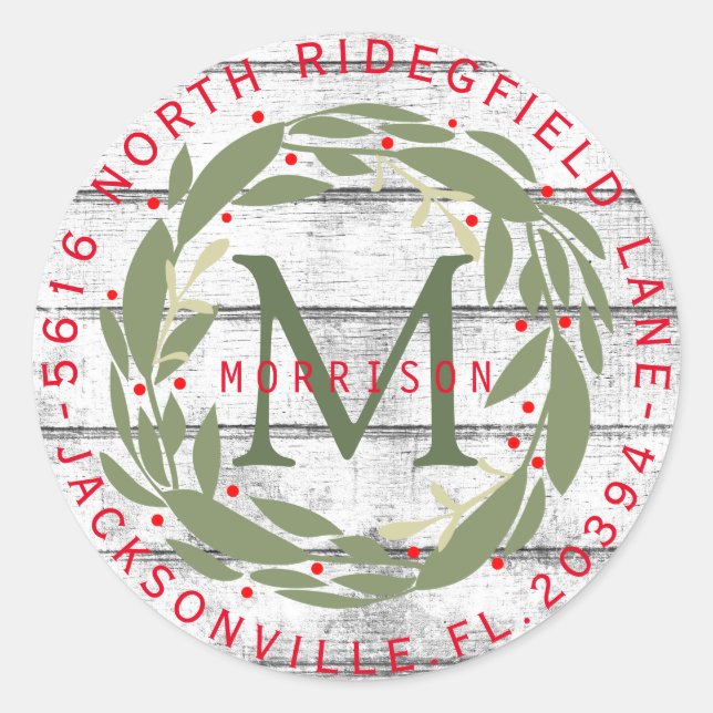 Monogram Address Label - Weihnachten Runder Aufkleber (Vorderseite)
