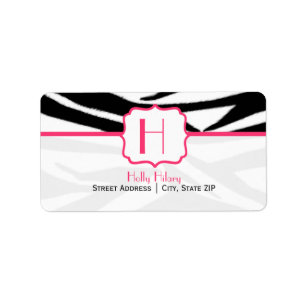 Monogram Address Label - Zebra Print and Pink Adressaufkleber