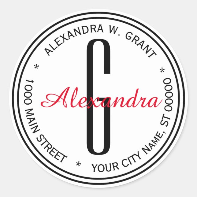 Monogram-Addresse-Umschlag Aufkleber mit weißem sc (Vorderseite)