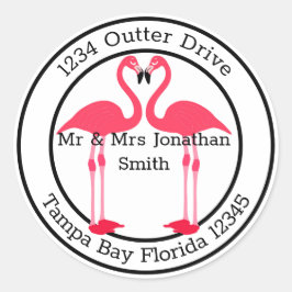 Monogram-Adresse mit Flamingos Runder Aufkleber